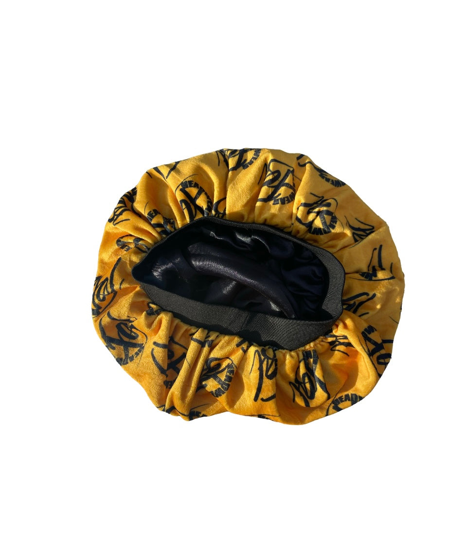 Yellow velvet kid bonnet